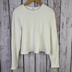 Yitty Pet Me Crew Neck Pajama Lounge Cropped Long Sleeve Shirt Ivory 3X Snug Fit